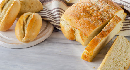 bread on a wooden board.
