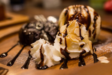 whipping cream and almond with ice-cream