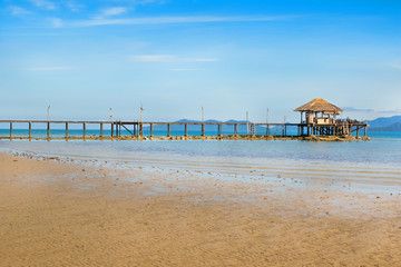 Landscape of Wooded bridge pier in the morning