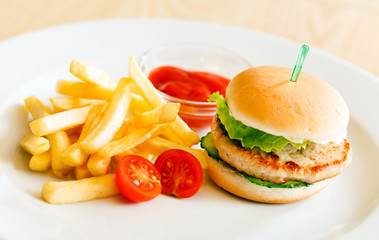 burger with french fries