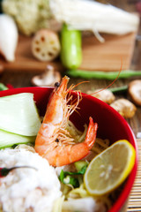 Seafood noodles closeup photo