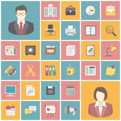 Modern flat colorful office icons