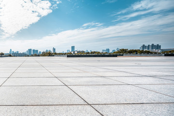 Empty square and floor with sky