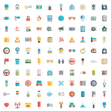 Set of 100 vector social media icons. Flat design 