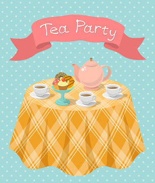 Fancy Tea Party Flat Illustration