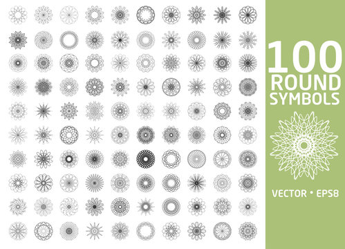Round symbols set. 100 vector spirographs