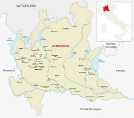 Obraz premium lombardy map with outline map italy