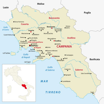 Campania Map With Outline Map Italy