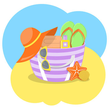beach bag with accessories on sand clip art preview