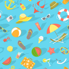 Summer beach essentials seamless pattern