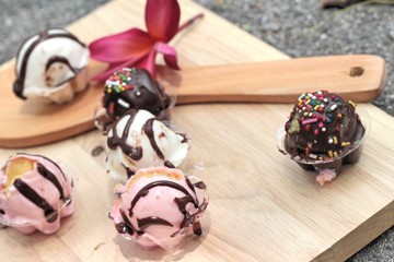 close up of chocolate and strawberry truffle.