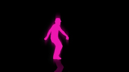 A hot pink male dancer shows off his moves on a black background