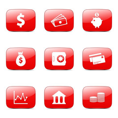 Financial Banking Square Vector Red Icon Design Set