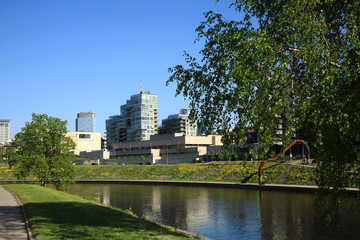 Fototapeta na wymiar Building on the right bank of the river Neris