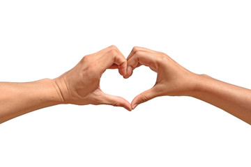 Heart shaped hands isolated on white background