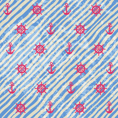 Nautical pattern on grunge strips background.