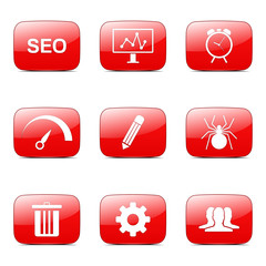 SEO Internet Sign Square Vector Red Icon Design Set 8