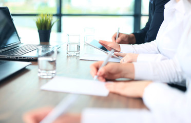 Business adviser analyzing financial figures 