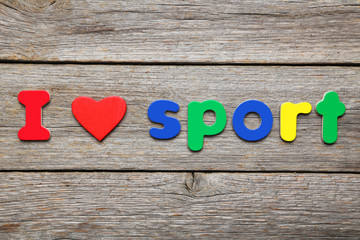 I love sport word made of colorful magnets
