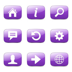 Web Internet Square Vector Violet Icon Design Set