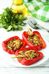 Red peppers stuffed with meat, rice and vegetables 