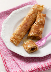 Crepes with honey, sugar and cinnamon. 