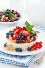 mini cheesecake with fresh berries on a plate, vertical