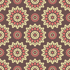 Seamless pattern with round yellow and pink decorate elements