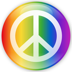 Runder Button mit Friedenszeichen, Regenbogenfarben, Vektor