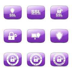 Protection Web Internet Square Vector Violet Icon Design Set