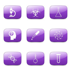 Science Instruments Square Vector Violet Icon Design Set
