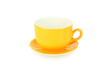 Empty orange cup isolated on white