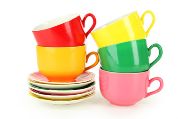 Colorful cups isolated on white