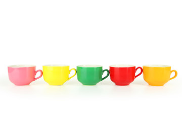 Colorful cups isolated on white