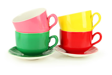 Colorful cups isolated on white