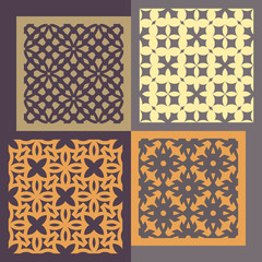 Set of four seamless patterns. Vintage geometric ornaments.