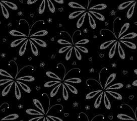 Abstract floral vector seamless pattern with figured moths