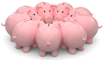 Sparschweine im Kreis