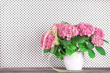 Still life with beautiful hortensia flowers bouquet