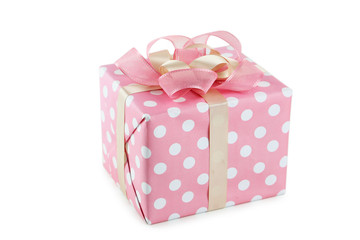 Gift box with pink bow isolated on white