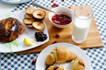 Croissants with glass of milk