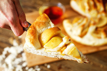 Piece of apple pie and raisin