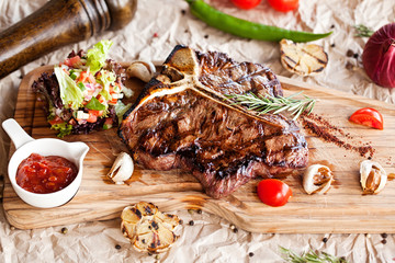 Beef steak with sauce and Grilled vegetables 