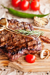 Beef steak with sauce and Grilled vegetables 