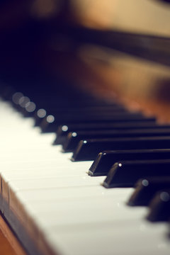 Piano keyboard background with selective focus