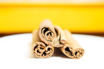 Edge of cinnamon spice on colorful background