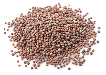 Black mustard seed over white background