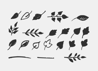 Hand drawn leaves, icons and elements