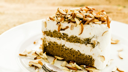 Almonds cake on wooden tabel