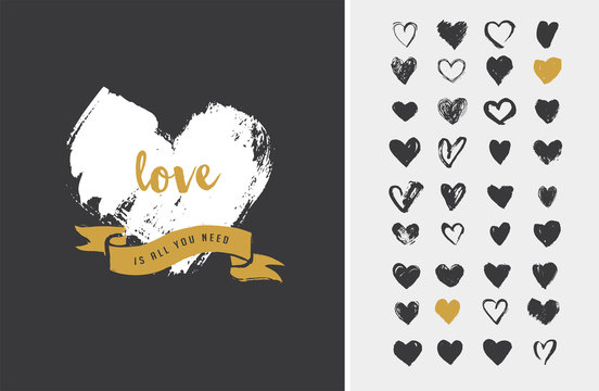 Heart Icons, hand drawn icons for valentines and wedding